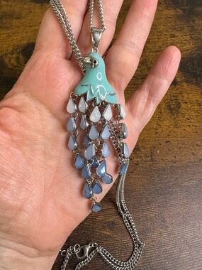 Turquoise Blue Enamel Tropical Bird Pendant Necklace - Women's Fashion Jewelry